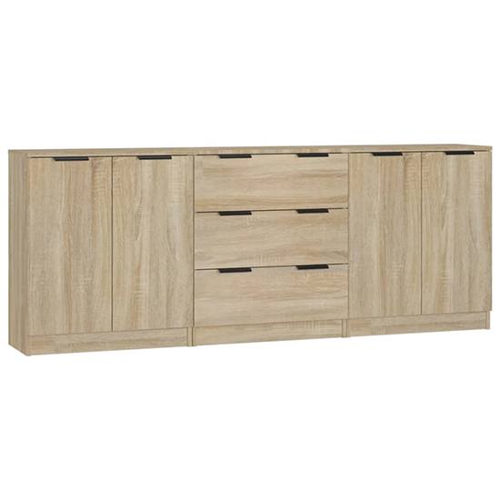 Algot Wooden Sideboard With 4 Doors 3 Drawers In Sonoma Oak