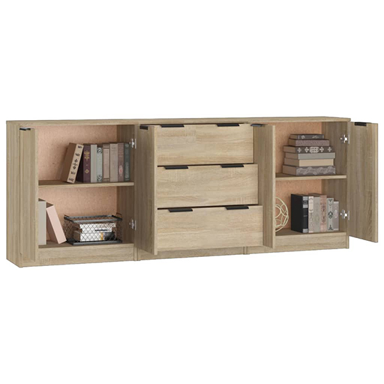 Algot Wooden Sideboard With 4 Doors 3 Drawers In Sonoma Oak