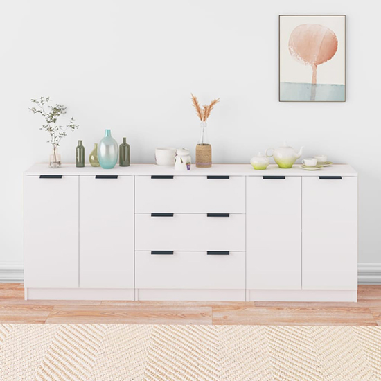 Algot Wooden Sideboard With 4 Doors 3 Drawers In White