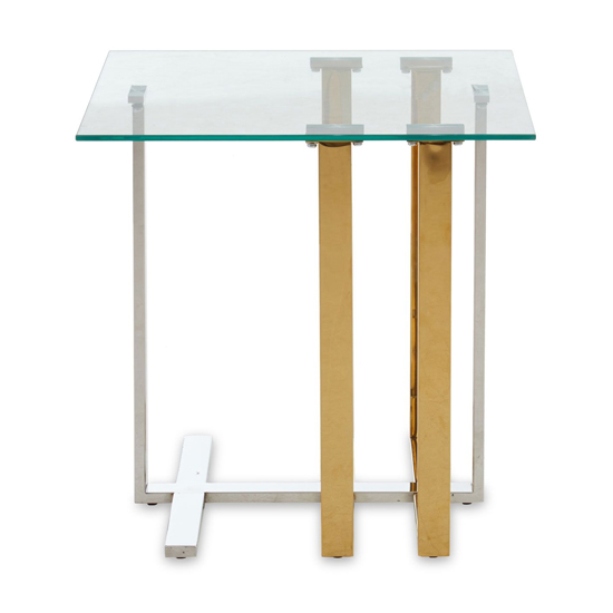 Photo of Alicante clear glass end table with gold and silver legs