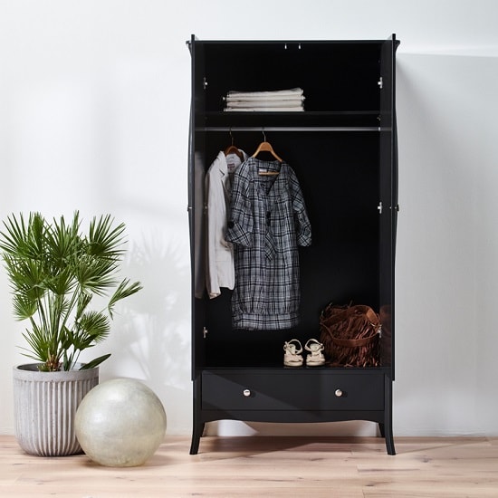 Alice Wooden Wardrobe In Black With 2 Doors And 1 Drawer_2