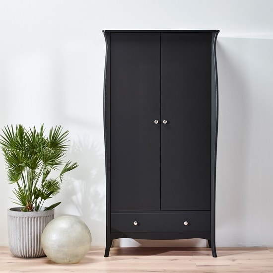 Alice Wooden Wardrobe In Black With 2 Doors And 1 Drawer_3