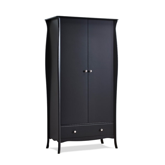 Alice Wooden Wardrobe In Black With 2 Doors And 1 Drawer_4