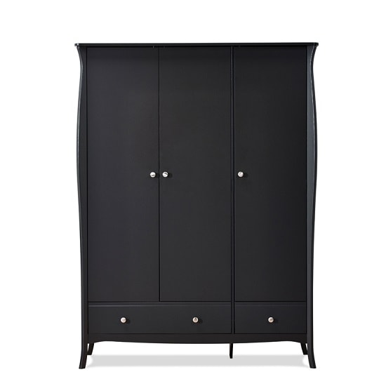 Alice Wooden Wardrobe In Black With 3 Doors And 2 Drawers_5