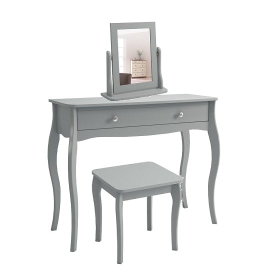 Alice Wooden Dressing Table With Mirror And Stool In Grey