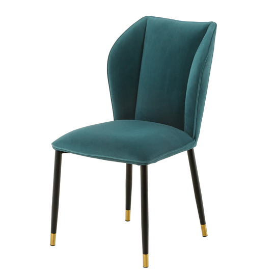 Alice Velour Fabric Dining Chair In Jade Green With Black Legs