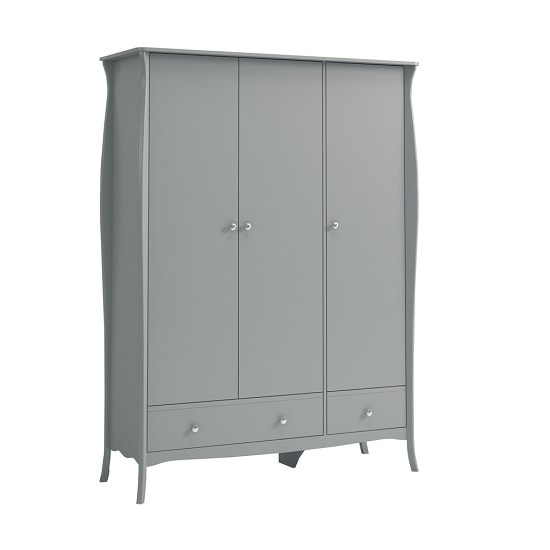 Alice Wooden Wardrobe In Grey With 3 Doors And 2 Drawers