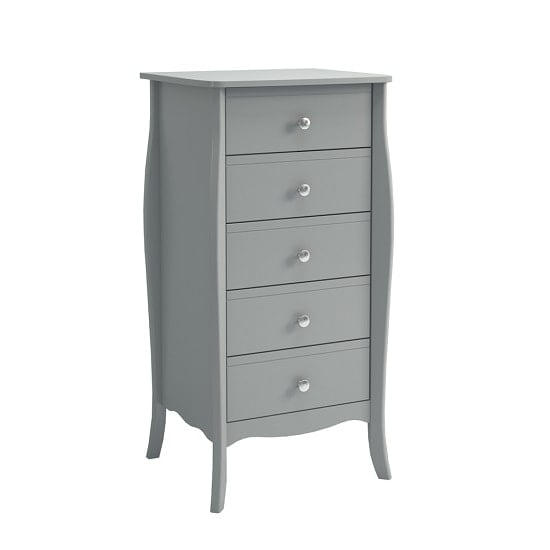 Alice Wooden Tall Chest Of Drawers In Grey With 5 Drawers ...