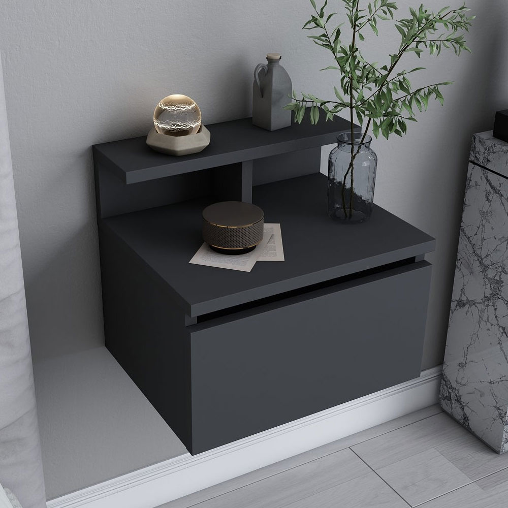 Alice Wooden Wall Mounted Bedside Cabinet in Anthracite