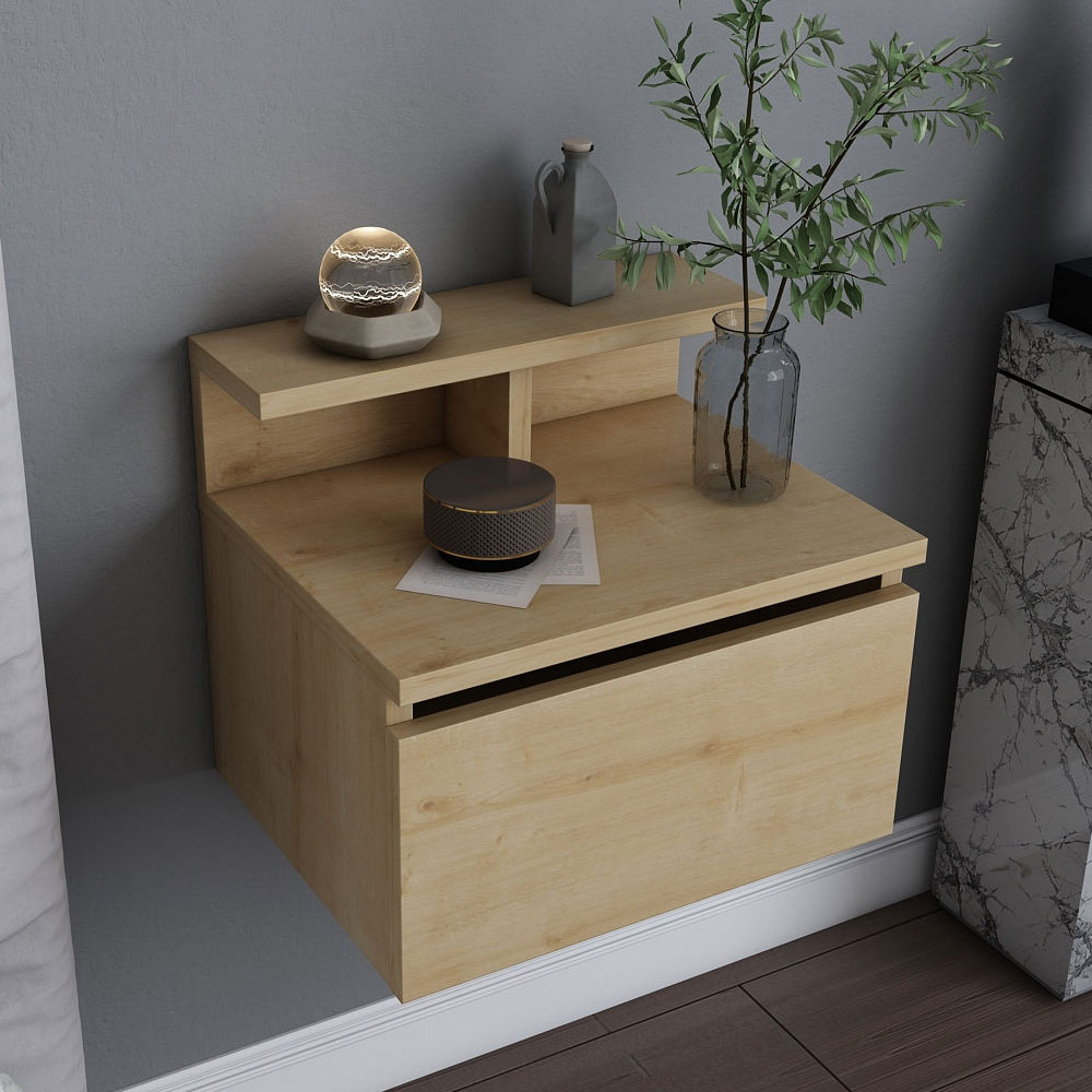 Alice Wooden Wall Mounted Bedside Cabinet in Oak