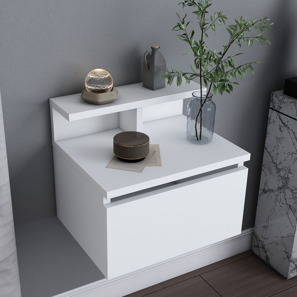 Alice Wooden Wall Mounted Bedside Cabinet in White