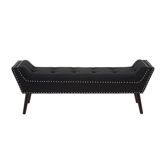 Alicia Fabric Hallway Seating Bench In Black With Wooden Legs