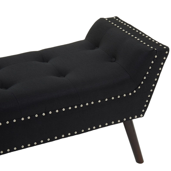 Alicia Fabric Hallway Seating Bench In Black With Wooden Legs