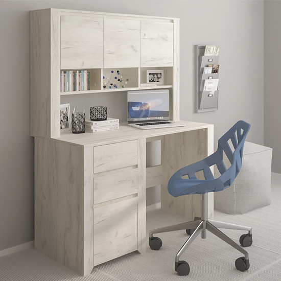 Alink Wooden Laptop Desk With 3 Drawers In White
