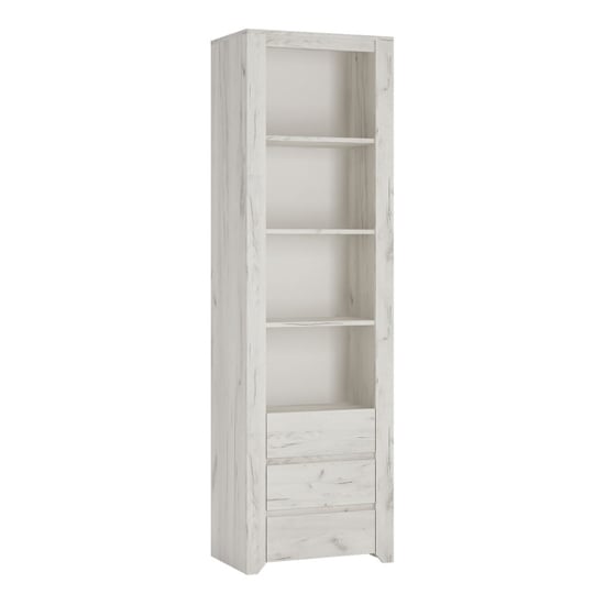 Product photograph of Alink Wooden Bookcase 3 Drawers Tall Narrow In White Craft Oak from Furniture in Fashion