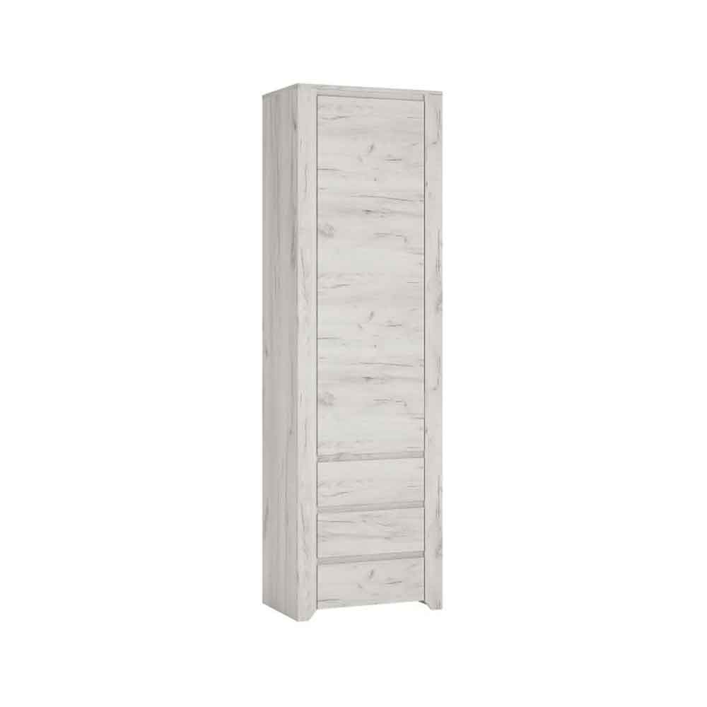 Alink Tall Wooden Cupboard with 1 Door 3 Drawers in White