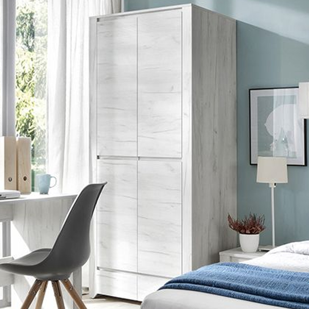 Alink Wooden Furniture Set With 2 Doors Wardrobe In white Oak