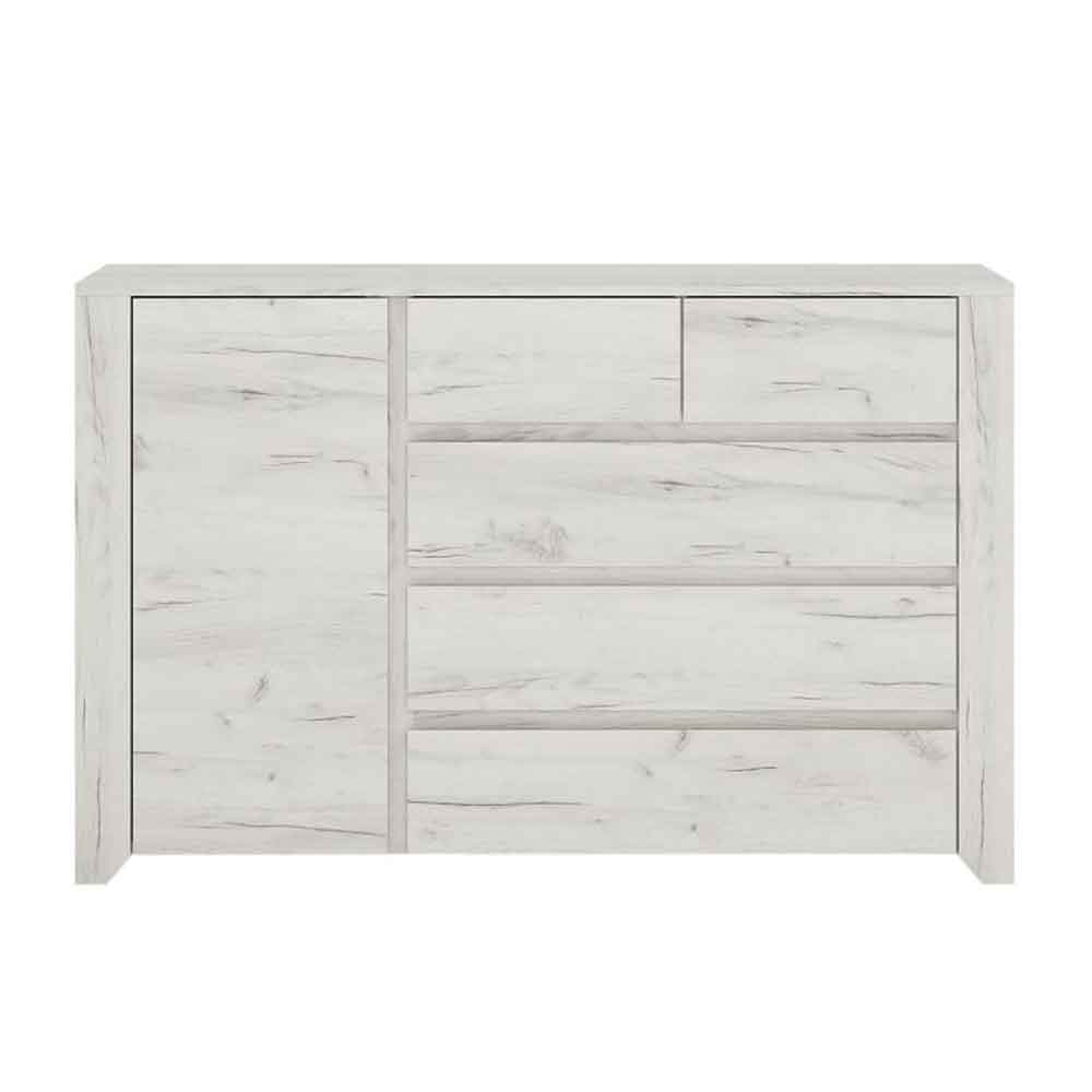 Alink Wooden Sideboard with 1 Door 5 Drawers in White