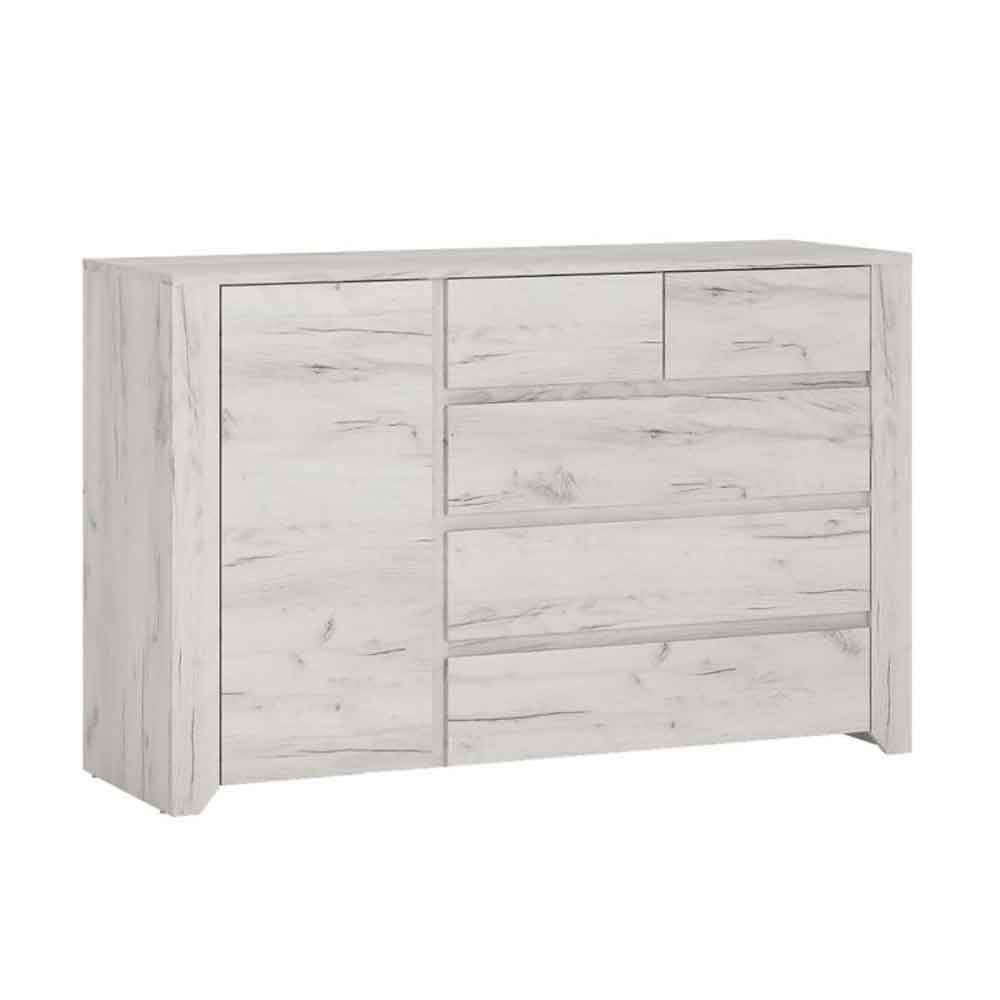 Alink Wooden Sideboard with 1 Door 5 Drawers in White