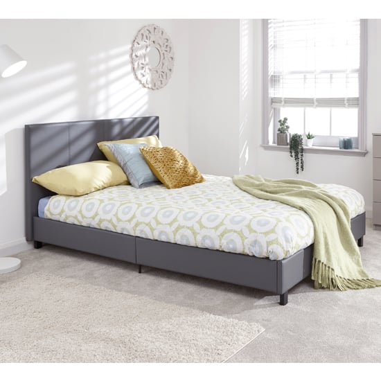 Alcester Faux Leather Double Bed In Grey