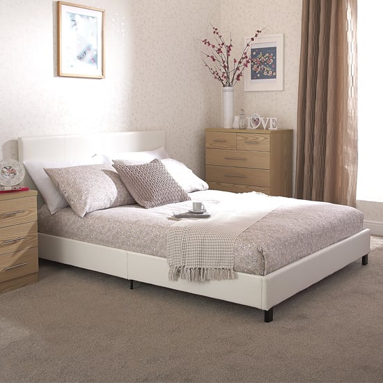 Product photograph of Alcester Faux Leather Double Bed In White from Furniture in Fashion