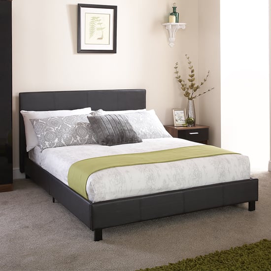 Product photograph of Alcester Faux Leather Small Double Bed In Black from Furniture in Fashion