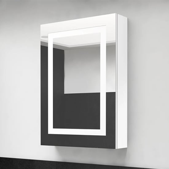 Aliso Bathroom Mirrored Cabinet In Shining White With LED