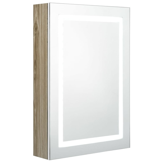 Aliso Bathroom Mirrored Cabinet In White And Oak With LED