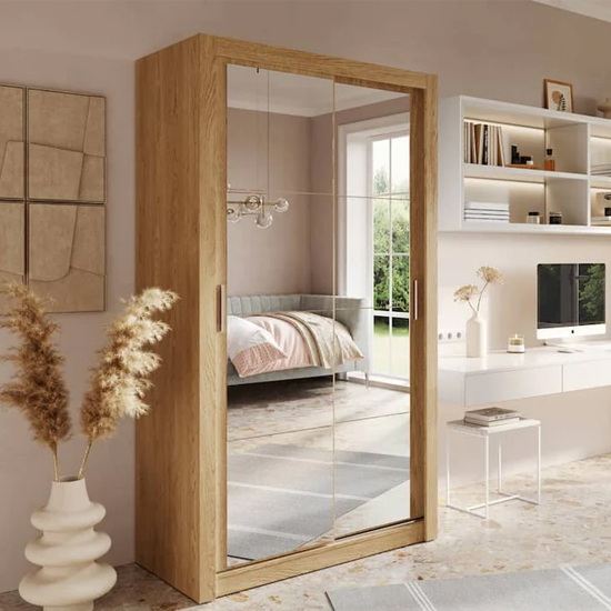 Photo of Aliso wardrobe with 2 mirror sliding doors in shetland oak