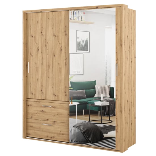 Product photograph of Aliso Wardrobe With 2 Sliding Doors With Drawers In Artisan Oak from Furniture in Fashion
