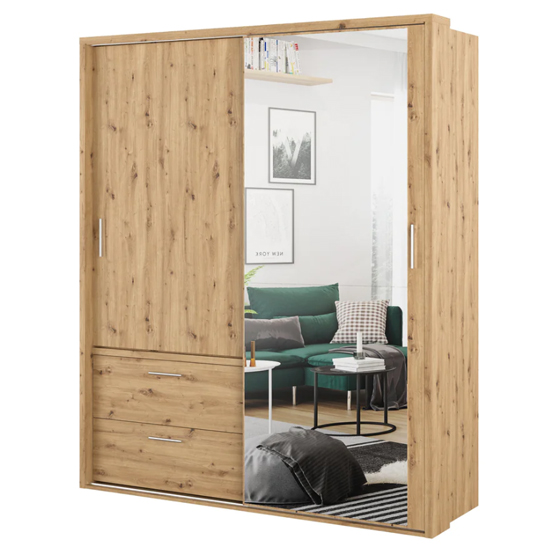 Read more about Aliso wardrobe with 2 sliding doors with drawers in artisan oak