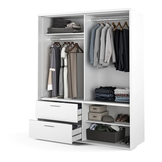 Aliso Wardrobe With 2 Sliding Doors With Drawers In Matt White_2
