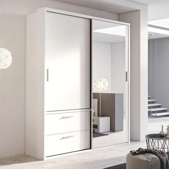 Aliso Wardrobe With 2 Sliding Doors With Drawers In Matt White_1