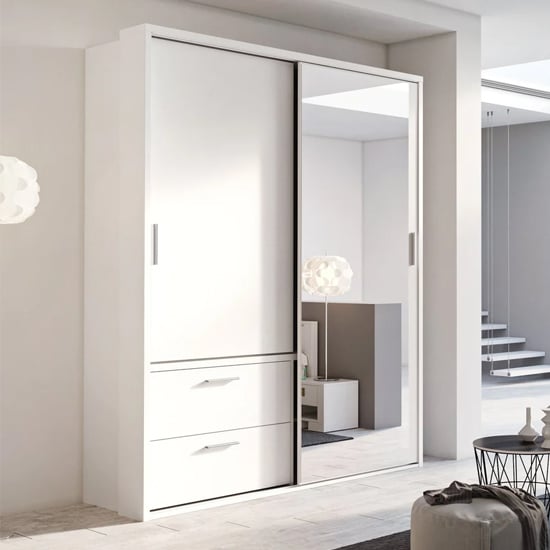 Product photograph of Aliso Wardrobe With 2 Sliding Doors With Drawers In Matt White from Furniture in Fashion