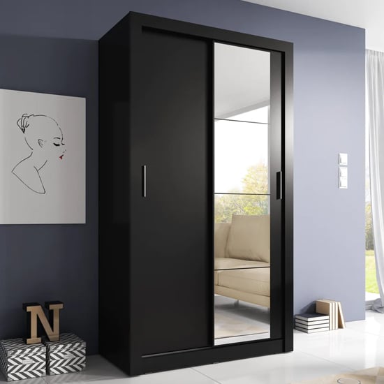 Product photograph of Aliso Wardrobe With 2 Sliding Doors In Matt Black from Furniture in Fashion