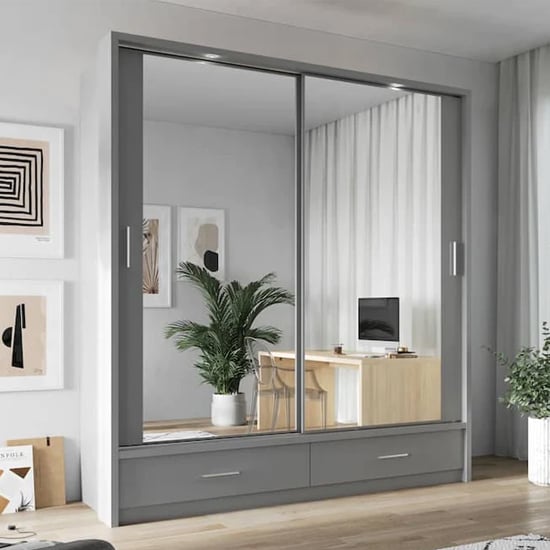 Product photograph of Aliso Wardrobe With 2 Sliding Doors In Matt Grey With Led from Furniture in Fashion