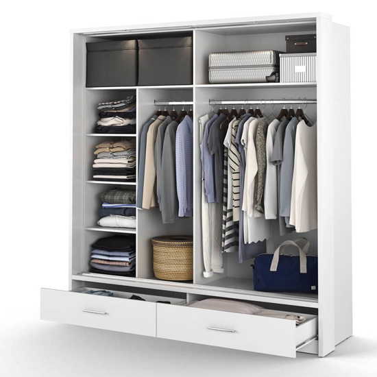 Aliso Wardrobe With 2 Sliding Doors In Matt White With LED