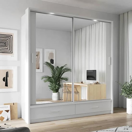 Read more about Aliso wardrobe with 2 sliding doors in matt white with led
