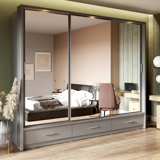 Read more about Aliso wardrobe with 3 sliding doors in matt grey with led