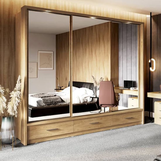 Read more about Aliso wardrobe with 3 sliding doors in shetland oak with led