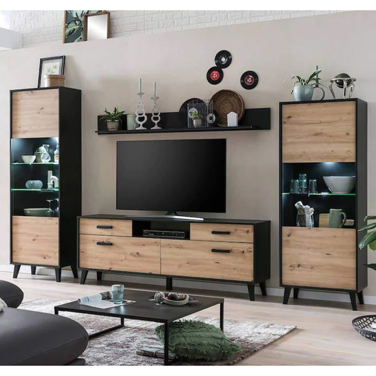 Aliso Wooden Display Cabinet In Artisan Oak With LED