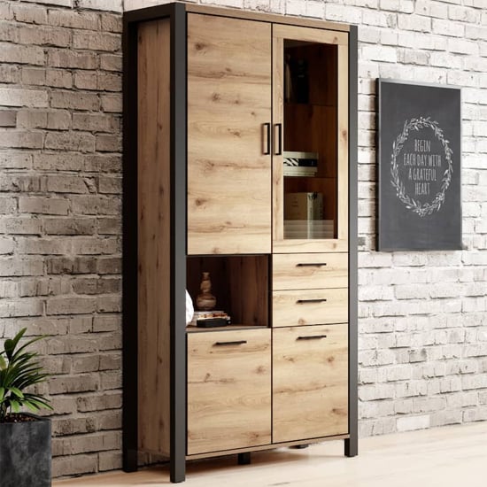 Aliso Wooden Display Cabinet Tall In Taurus Oak With LED
