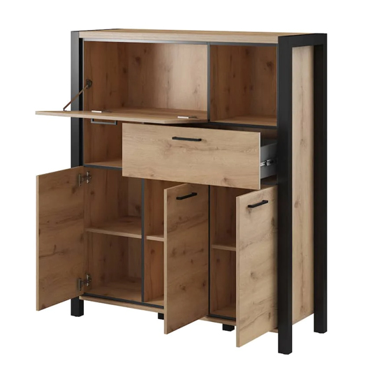 Aliso Wooden Highboard With 4 Doors 1 Drawer In Taurus Oak