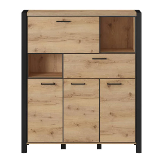 Aliso Wooden Highboard With 4 Doors 1 Drawer In Taurus Oak