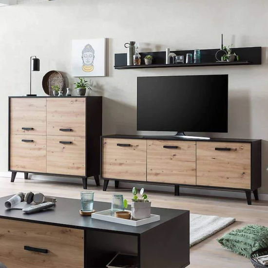 Aliso Wooden Living Room Furniture Set 3 In Artisan Oak Furniture in