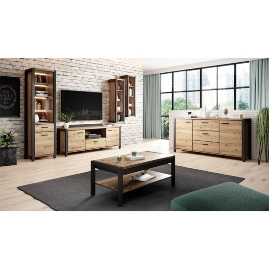 Aliso Wooden Shelving Cabinet Tall In Taurus Oak With LED
