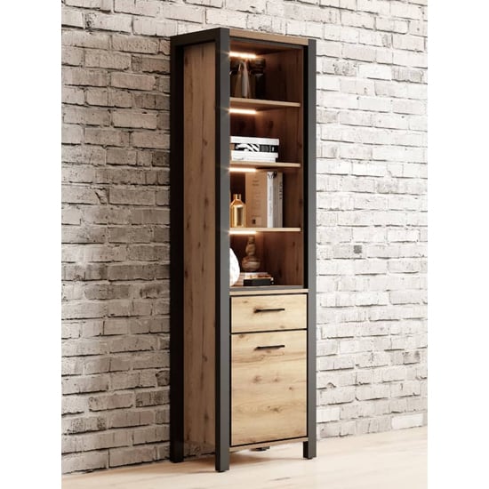 Aliso Wooden Shelving Cabinet Tall In Taurus Oak With LED