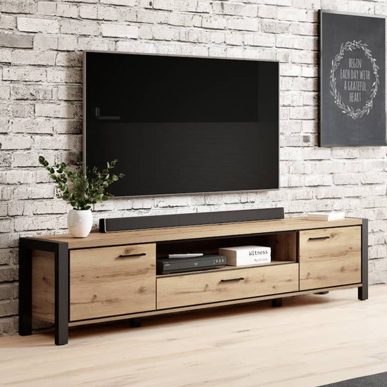 Read more about Aliso wooden tv stand with 2 doors 1 drawer wide in taurus oak