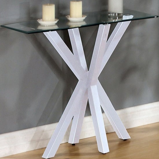 Photo of Alissa clear glass console table with white high gloss base