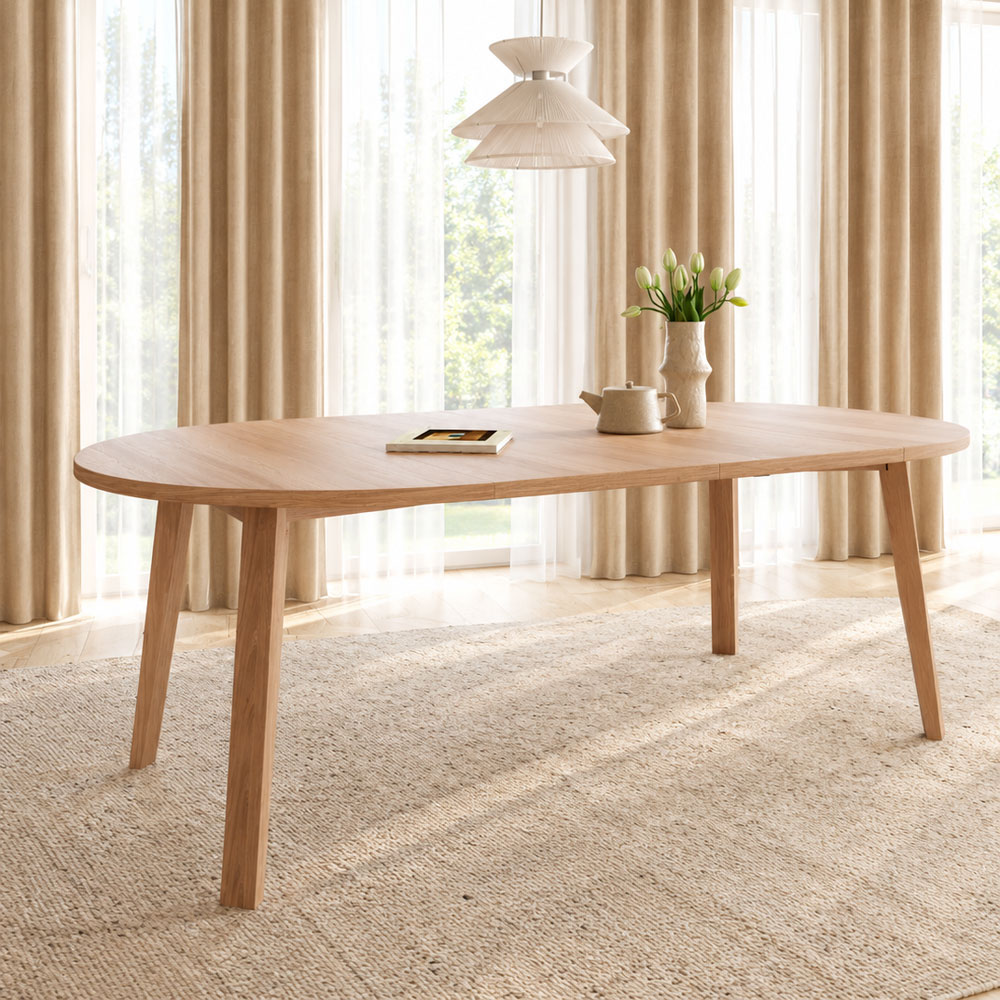 Alisto Round Wooden Extending Dining Table in White Oak
